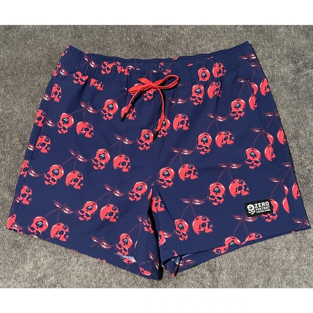 Zero Foxtrot Swim Trunks Mens XL Skull Cherries Stretch Waist Lined Shorts 2024